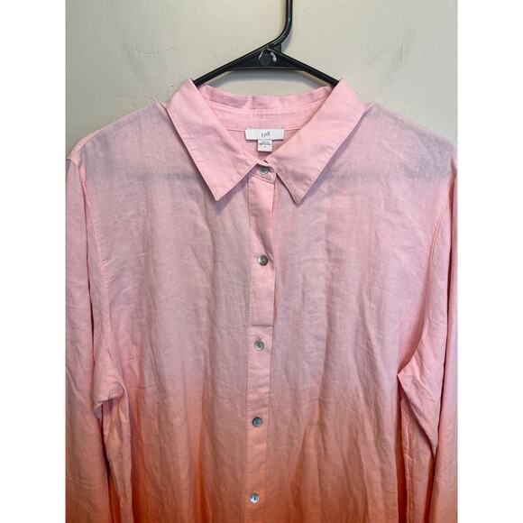 J. Jill Light Pink Collared Long Sleeve Ombre Tie Dye Linen Blend Blouse Size L - Picture 5 of 10